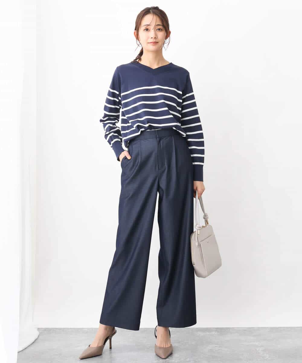 FKLGV30160 MK MICHEL KLEIN(MK ミッシェルクラン) デニムライクワイドパンツ/洗える ネイビー
