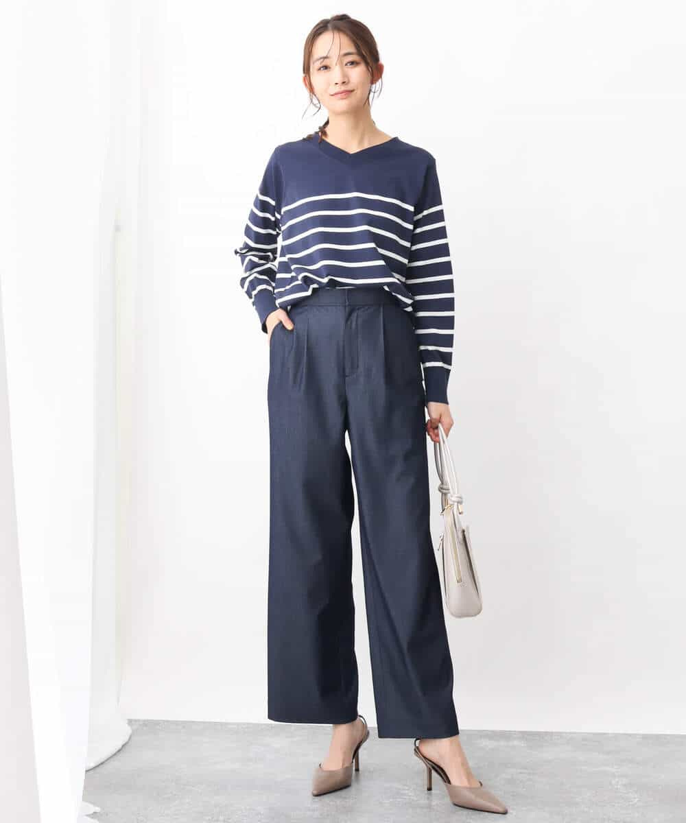 FKLGV30160 MK MICHEL KLEIN(MK ミッシェルクラン) デニムライクワイドパンツ/洗える ネイビー