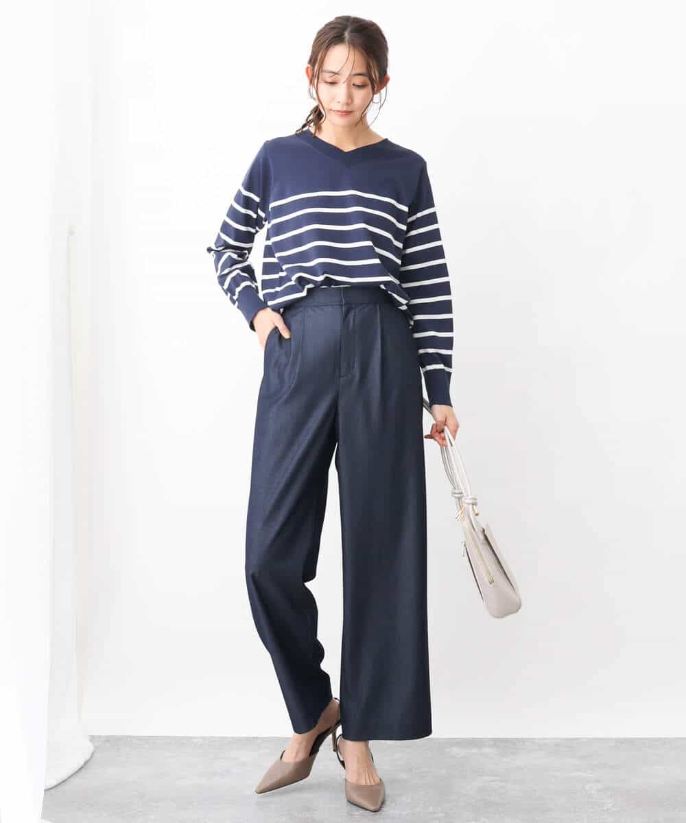FKLGV30160 MK MICHEL KLEIN(MK ミッシェルクラン) デニムライクワイドパンツ/洗える ネイビー
