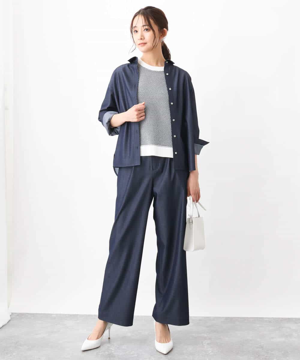 FKLGV30160 MK MICHEL KLEIN(MK ミッシェルクラン) デニムライクワイドパンツ/洗える ネイビー