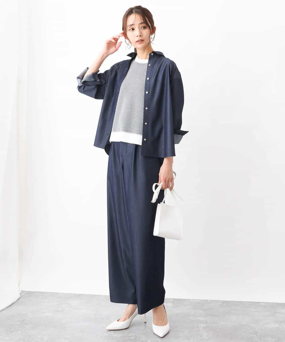 FKLGV30160 MK MICHEL KLEIN(MK ミッシェルクラン) デニムライクワイドパンツ/洗える ネイビー