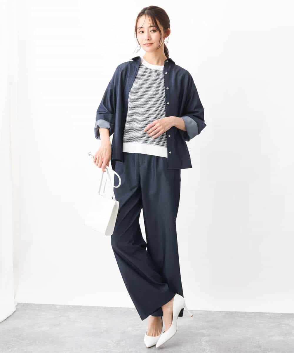 FKLGV30160 MK MICHEL KLEIN(MK ミッシェルクラン) デニムライクワイドパンツ/洗える ネイビー
