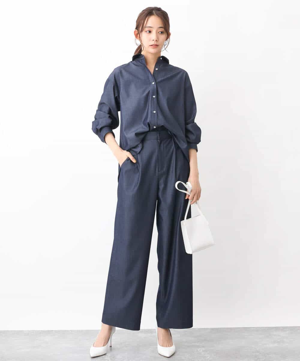 FKLGV30160 MK MICHEL KLEIN(MK ミッシェルクラン) デニムライクワイドパンツ/洗える ネイビー