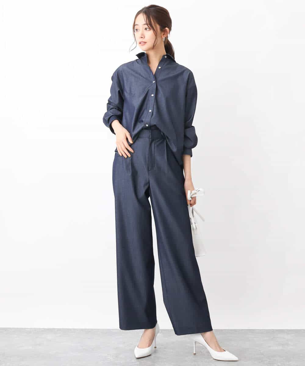 FKLGV30160 MK MICHEL KLEIN(MK ミッシェルクラン) デニムライクワイドパンツ/洗える ネイビー