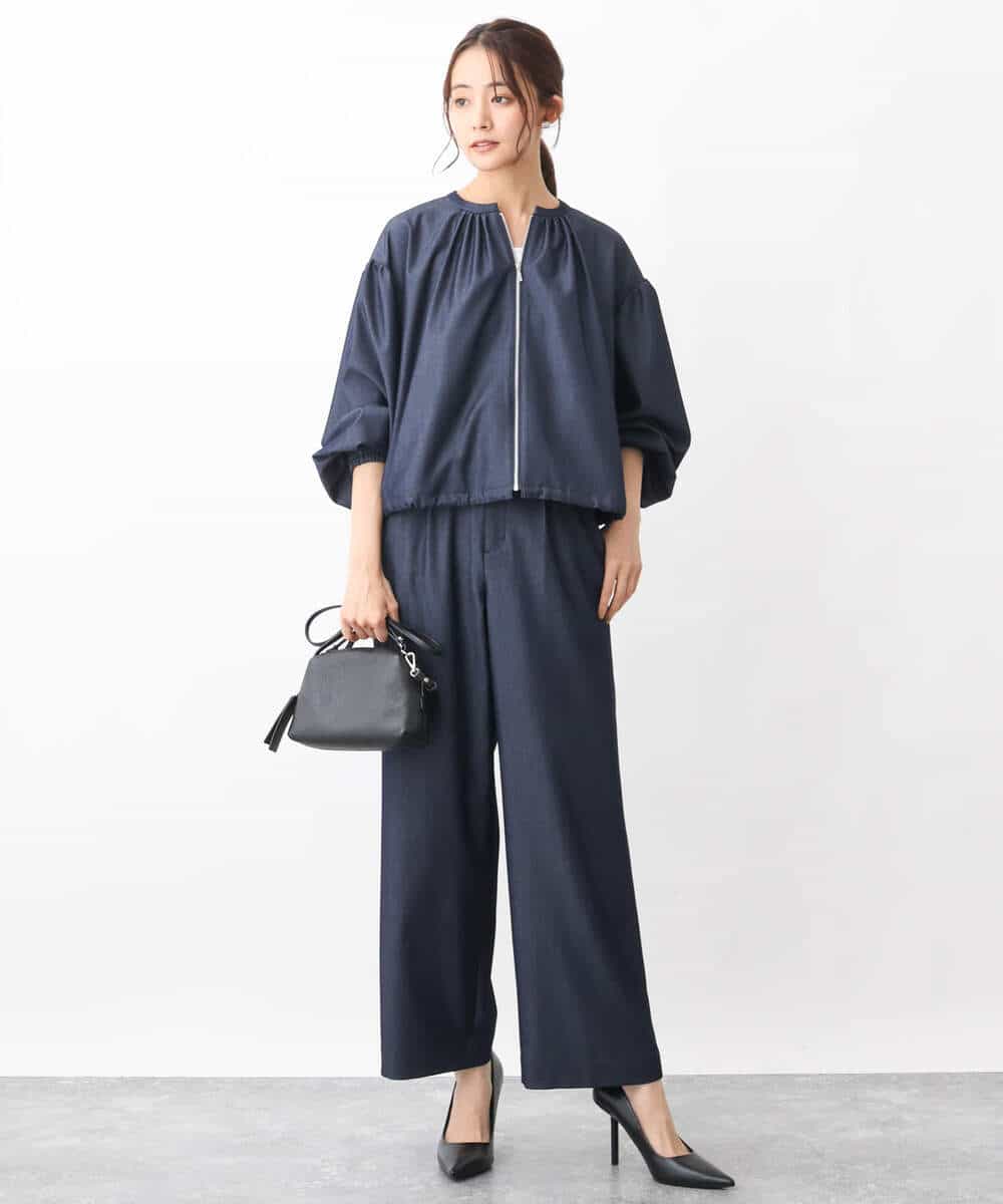 FKLGV30160 MK MICHEL KLEIN(MK ミッシェルクラン) デニムライクワイドパンツ/洗える ネイビー