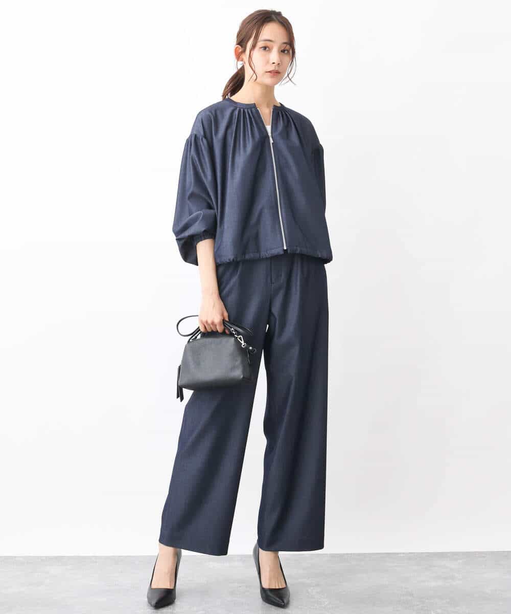 FKLGV30160 MK MICHEL KLEIN(MK ミッシェルクラン) デニムライクワイドパンツ/洗える ネイビー