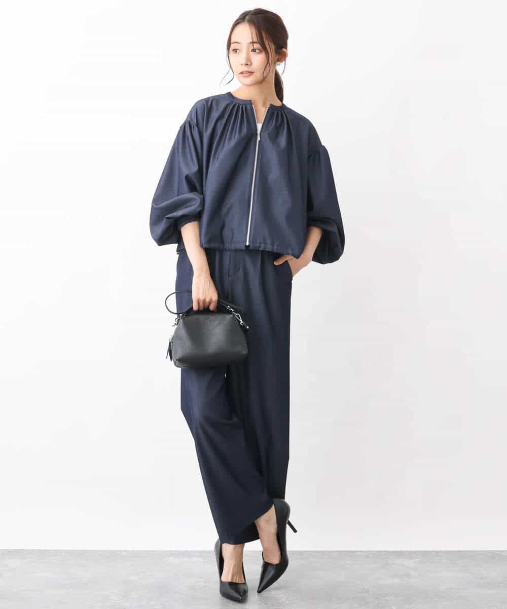 FKLGV30160 MK MICHEL KLEIN(MK ミッシェルクラン) デニムライクワイドパンツ/洗える ネイビー