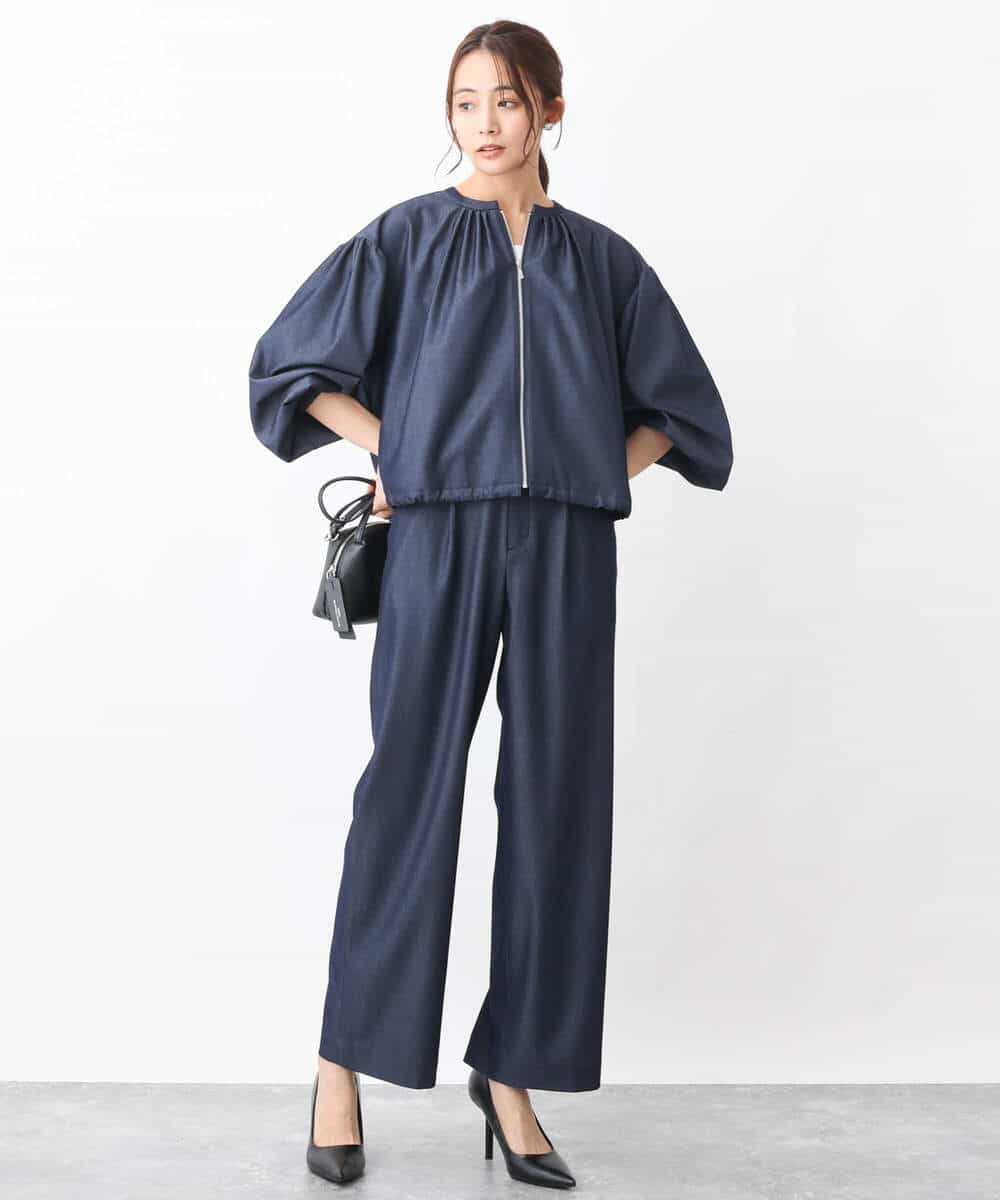 FKLGV30160 MK MICHEL KLEIN(MK ミッシェルクラン) デニムライクワイドパンツ/洗える ネイビー