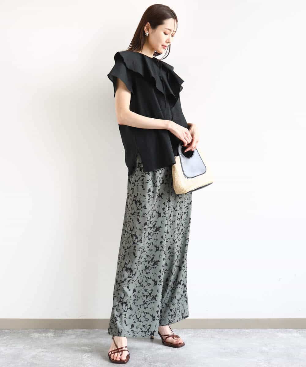 FKLHA63160 MK MICHEL KLEIN(MK ミッシェルクラン) フラワー柄ワイドパンツ/洗える ブラック
