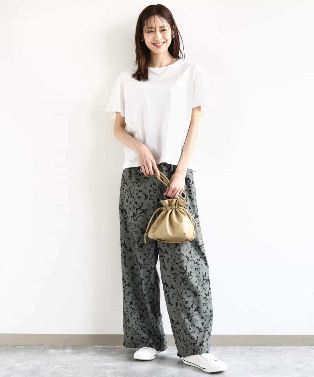 FKLHA63160 MK MICHEL KLEIN(MK ミッシェルクラン) フラワー柄ワイドパンツ/洗える ブラック