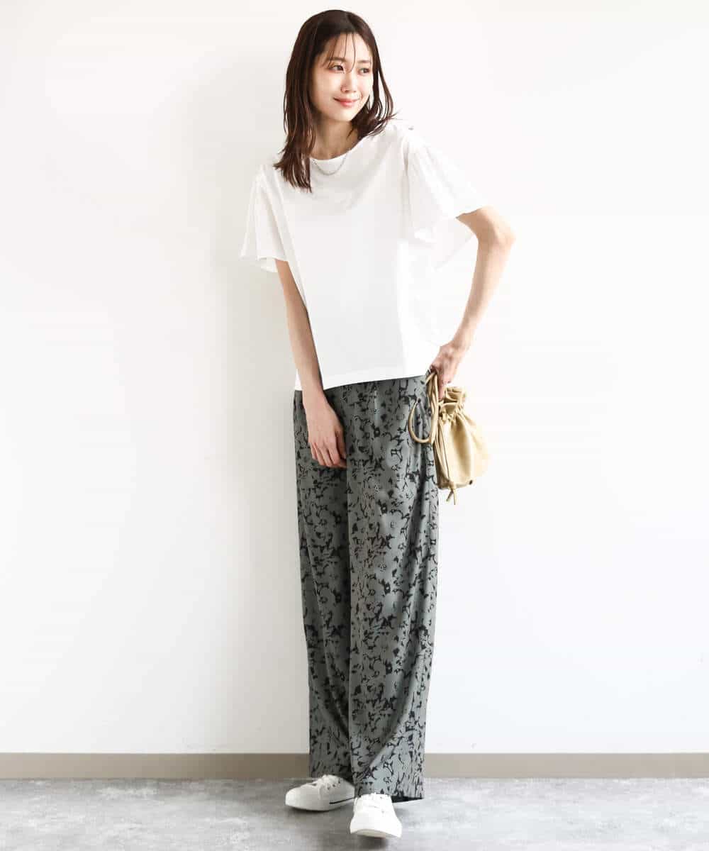 FKLHA63160 MK MICHEL KLEIN(MK ミッシェルクラン) フラワー柄ワイドパンツ/洗える ブラック