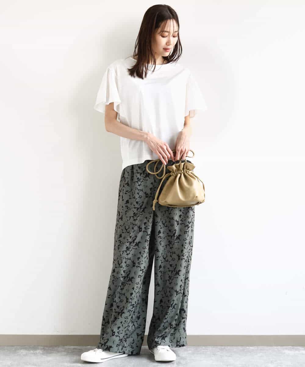 FKLHA63160 MK MICHEL KLEIN(MK ミッシェルクラン) フラワー柄ワイドパンツ/洗える ブラック