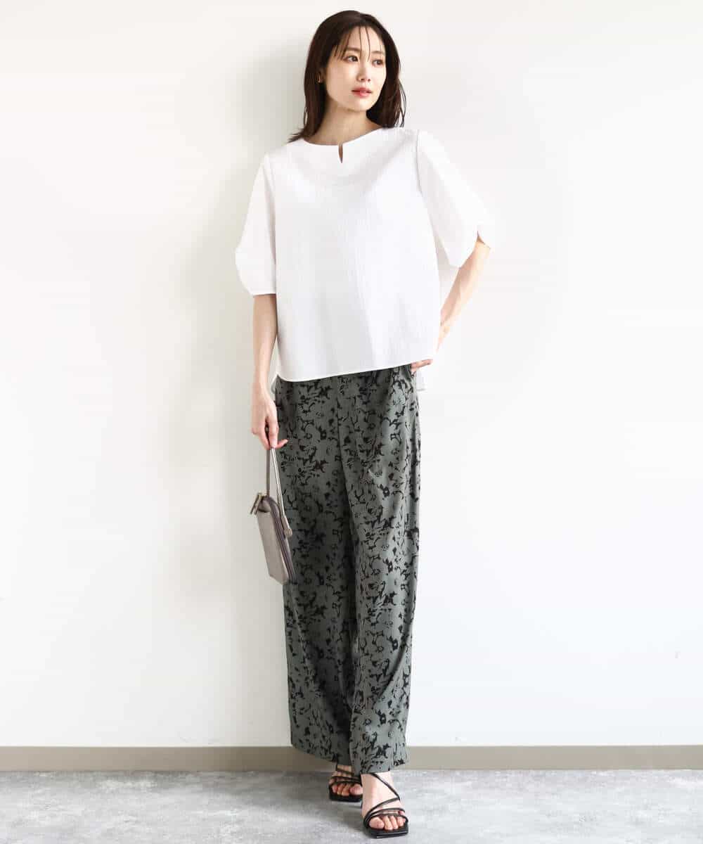 FKLHA63160 MK MICHEL KLEIN(MK ミッシェルクラン) フラワー柄ワイドパンツ/洗える ブラック
