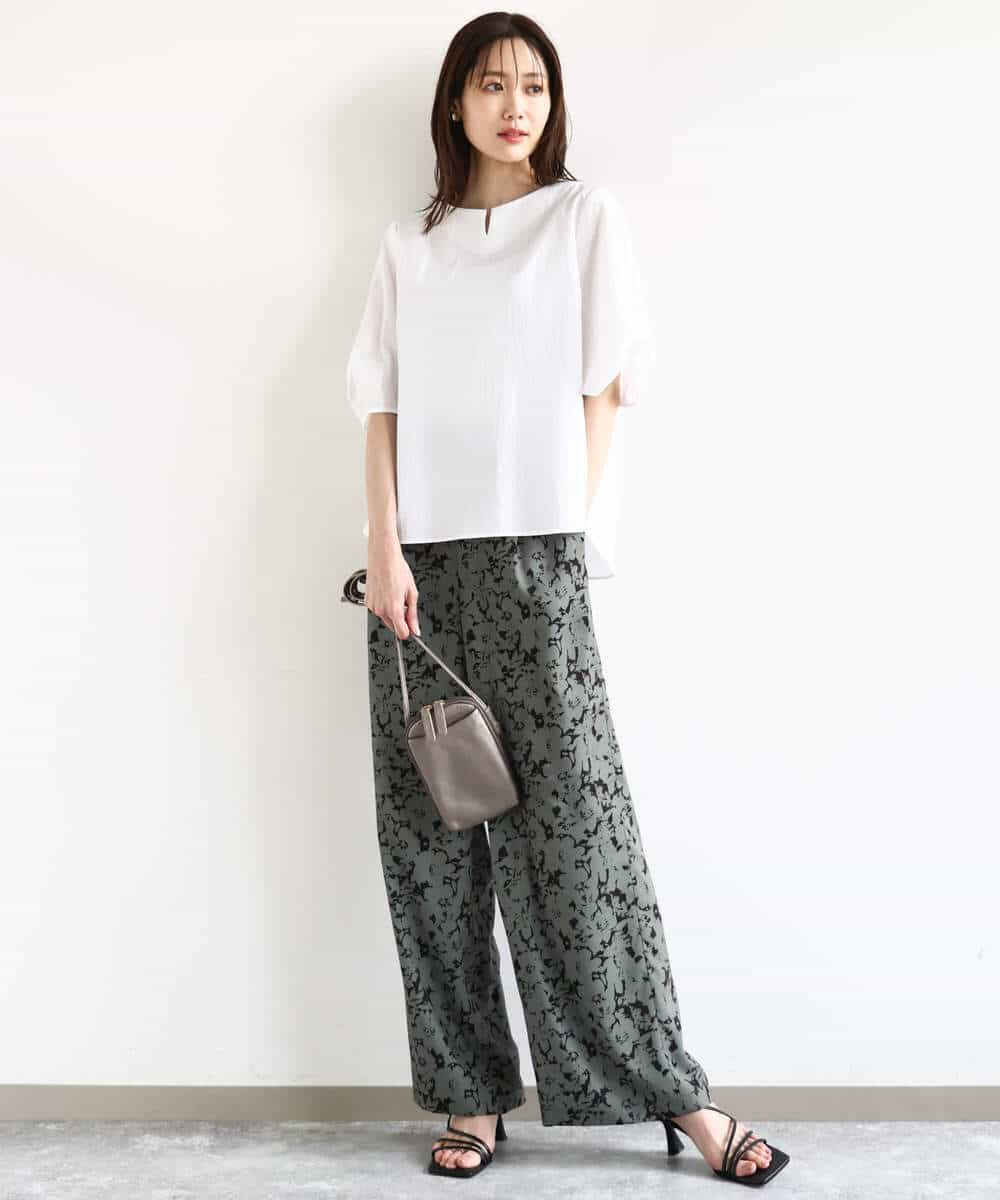 FKLHA63160 MK MICHEL KLEIN(MK ミッシェルクラン) フラワー柄ワイドパンツ/洗える ブラック
