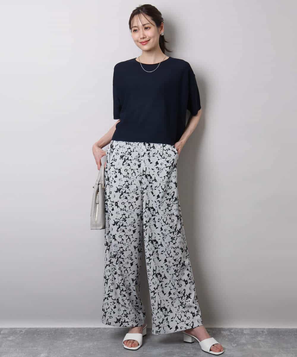 FKLHA63160 MK MICHEL KLEIN(MK ミッシェルクラン) フラワー柄ワイドパンツ/洗える ブラック