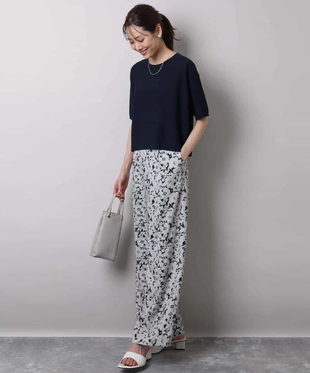 FKLHA63160 MK MICHEL KLEIN(MK ミッシェルクラン) フラワー柄ワイドパンツ/洗える ブラック