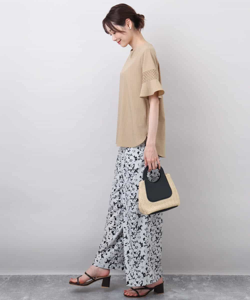 FKLHA63160 MK MICHEL KLEIN(MK ミッシェルクラン) フラワー柄ワイドパンツ/洗える ブラック