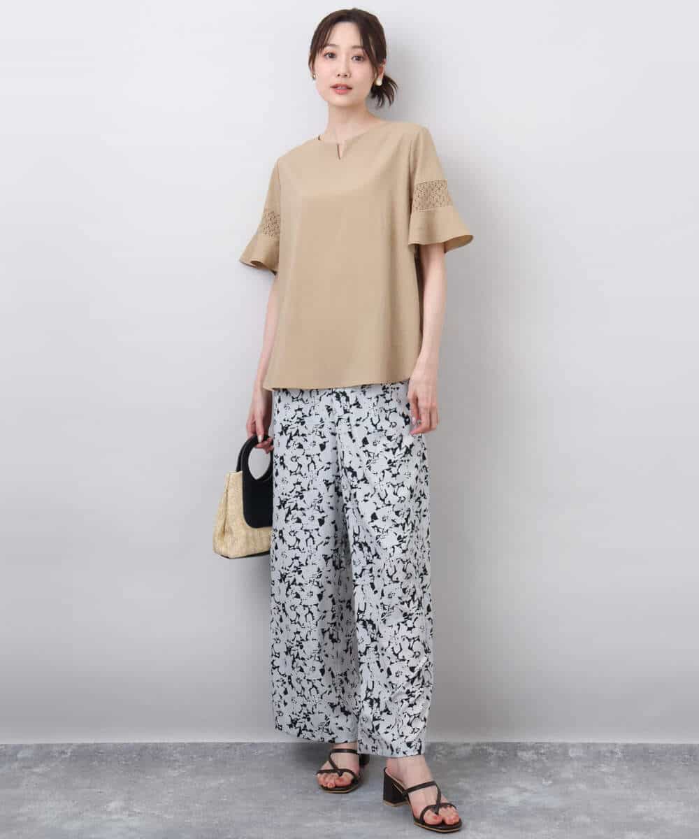 FKLHA63160 MK MICHEL KLEIN(MK ミッシェルクラン) フラワー柄ワイドパンツ/洗える ブラック