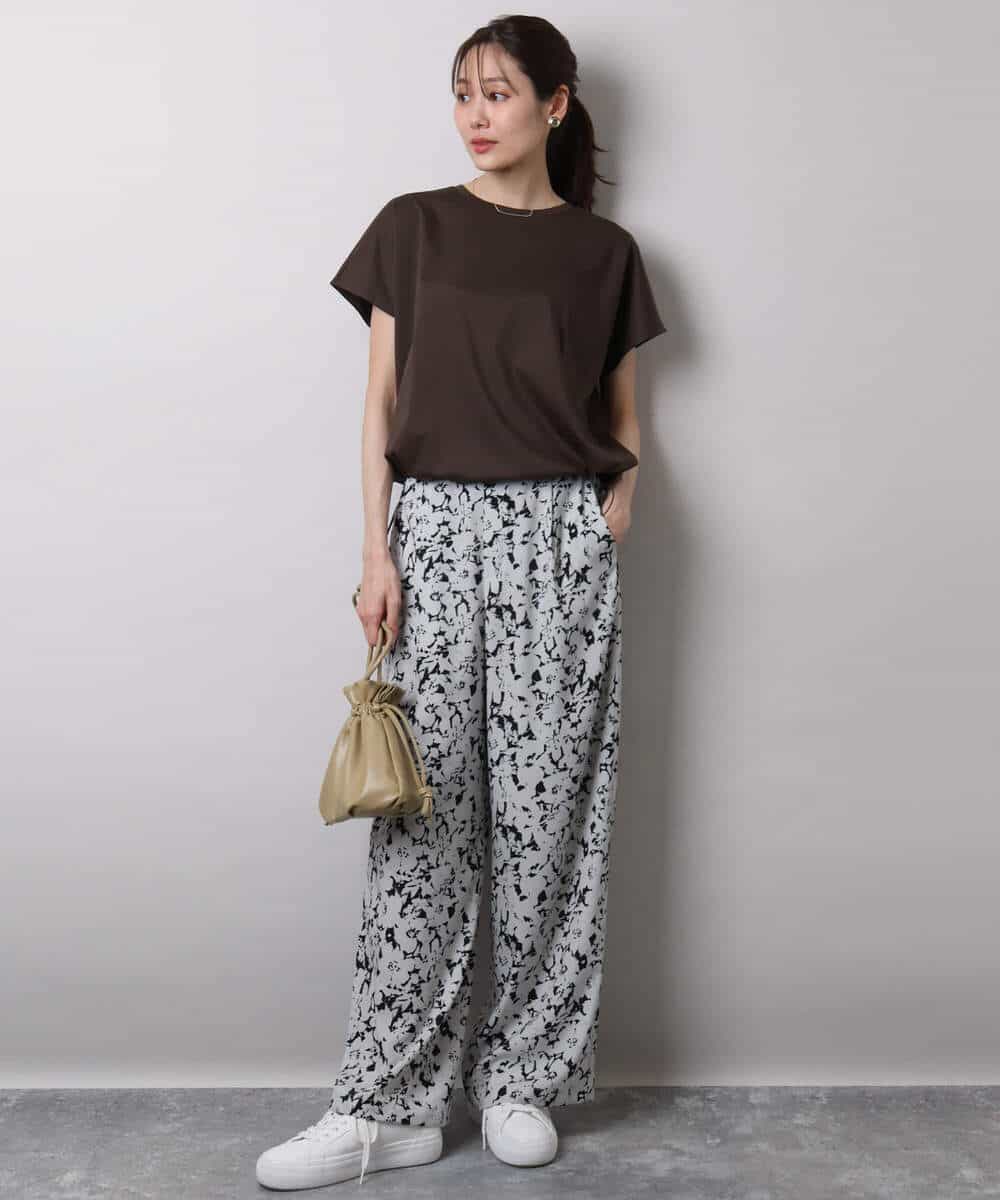 FKLHA63160 MK MICHEL KLEIN(MK ミッシェルクラン) フラワー柄ワイドパンツ/洗える ブラック