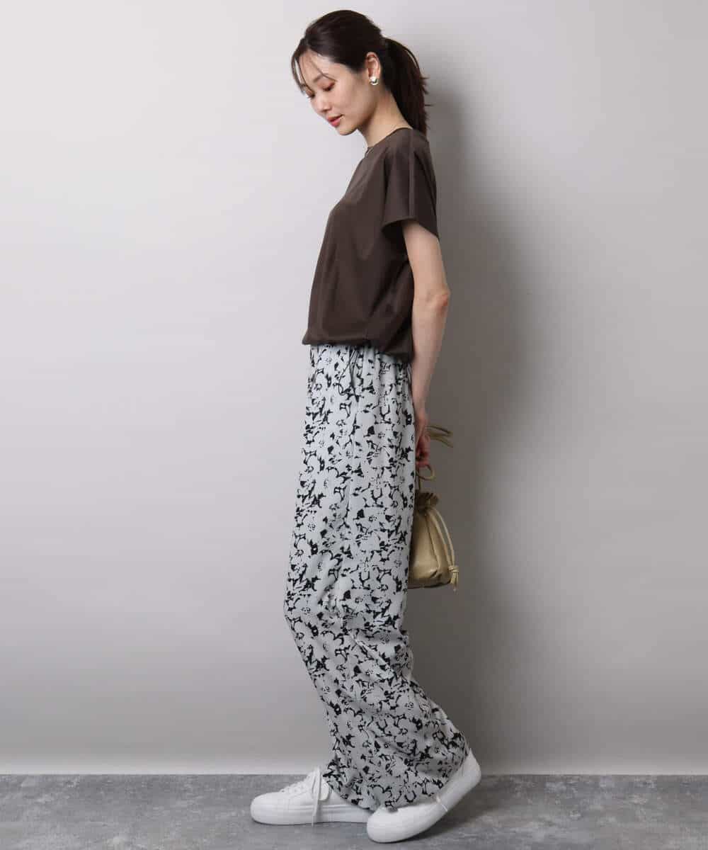 FKLHA63160 MK MICHEL KLEIN(MK ミッシェルクラン) フラワー柄ワイドパンツ/洗える ブラック