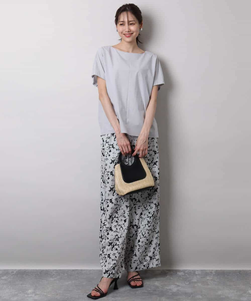 FKLHA63160 MK MICHEL KLEIN(MK ミッシェルクラン) フラワー柄ワイドパンツ/洗える ブラック