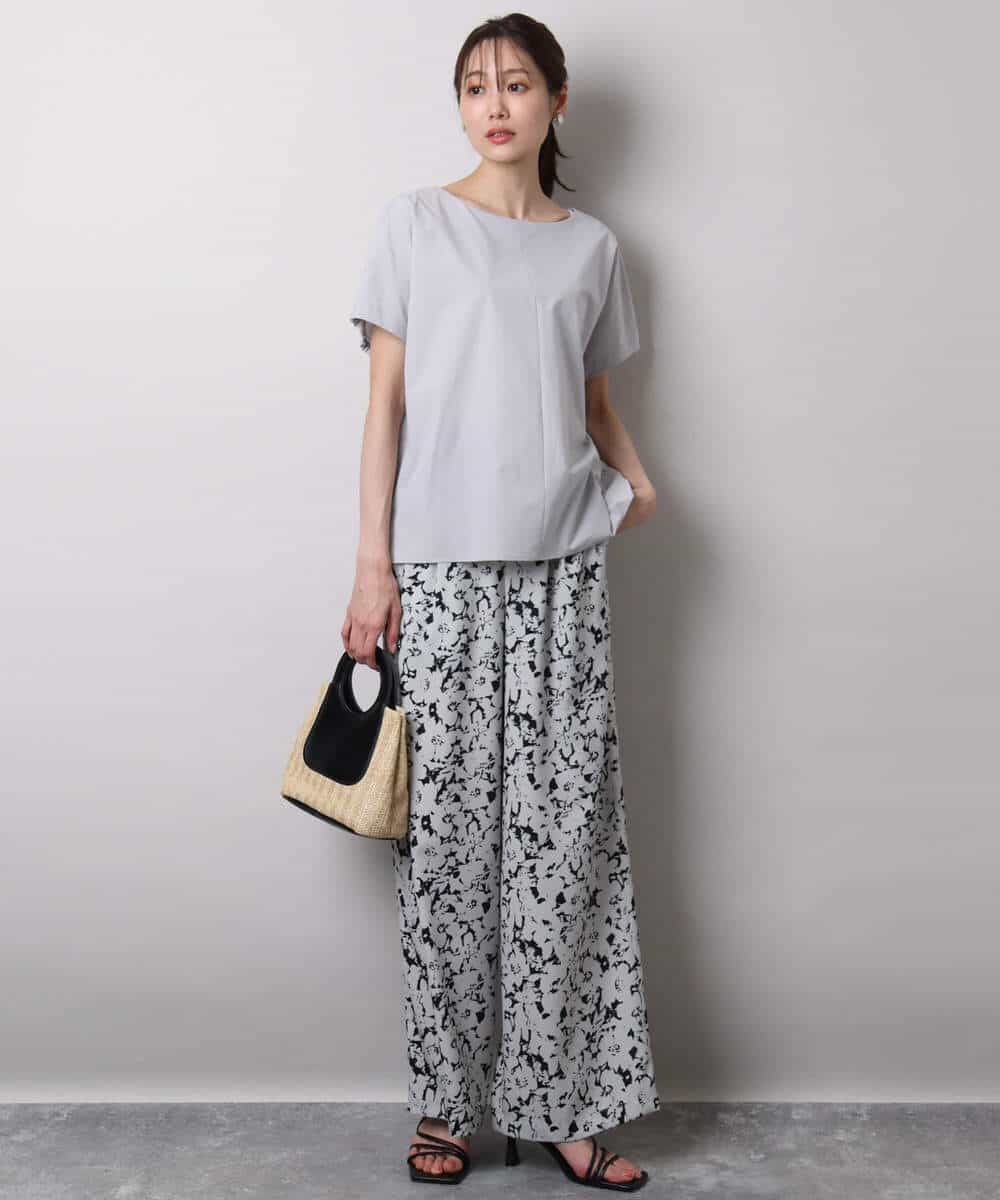 FKLHA63160 MK MICHEL KLEIN(MK ミッシェルクラン) フラワー柄ワイドパンツ/洗える ブラック