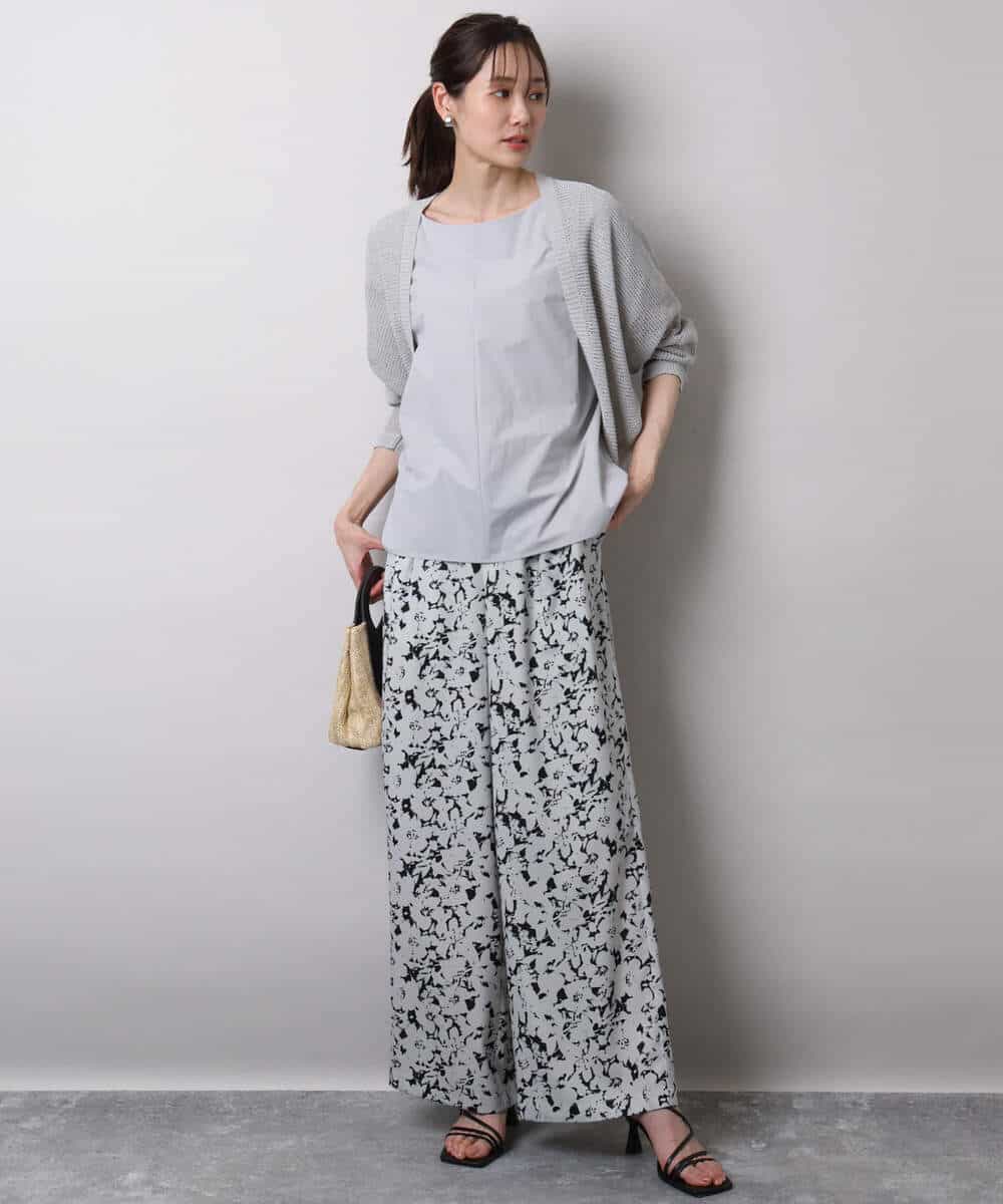 FKLHA63160 MK MICHEL KLEIN(MK ミッシェルクラン) フラワー柄ワイドパンツ/洗える ブラック