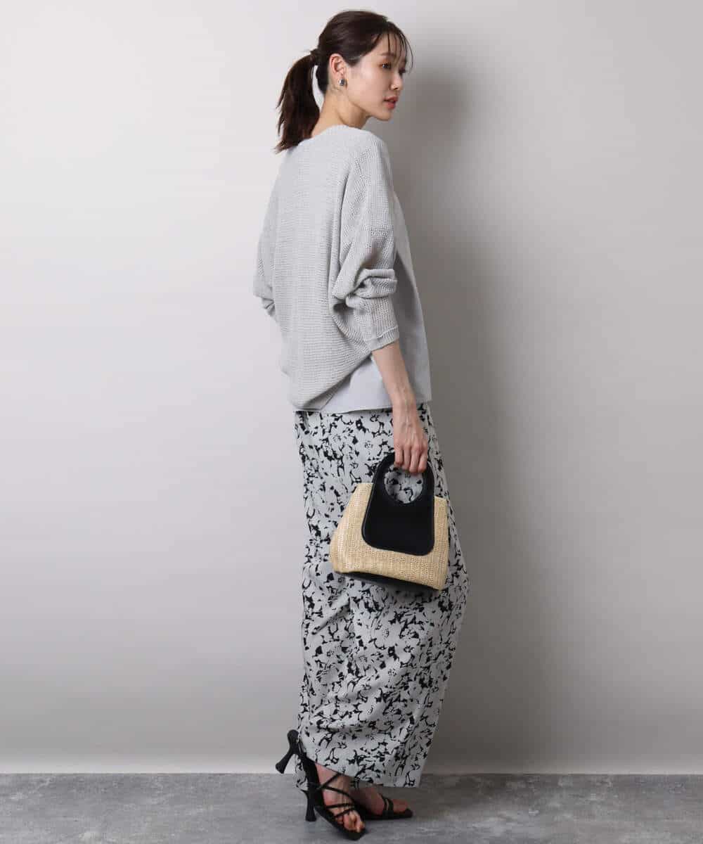 FKLHA63160 MK MICHEL KLEIN(MK ミッシェルクラン) フラワー柄ワイドパンツ/洗える ブラック