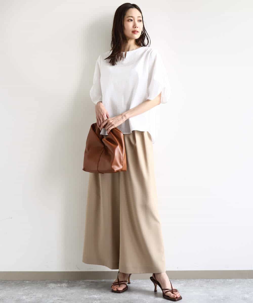 FKLHA68160 MK MICHEL KLEIN(MK ミッシェルクラン) 2タックワイドパンツ/洗える ベージュ