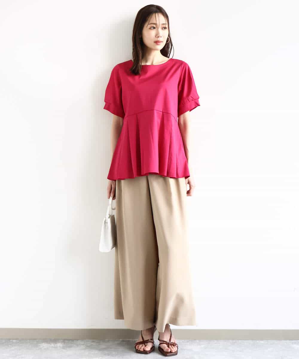 FKLHA68160 MK MICHEL KLEIN(MK ミッシェルクラン) 2タックワイドパンツ/洗える ベージュ