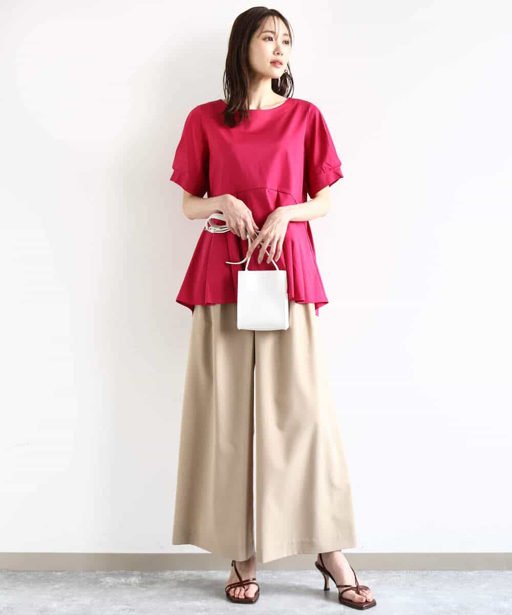FKLHA68160 MK MICHEL KLEIN(MK ミッシェルクラン) 2タックワイドパンツ/洗える ベージュ