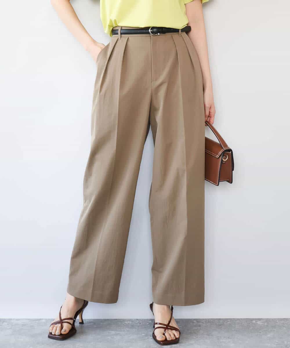 FKLHD61160 MK MICHEL KLEIN(MK ミッシェルクラン) [接触冷感/洗える]バレル風シルエットストレッチパンツ ベージュ