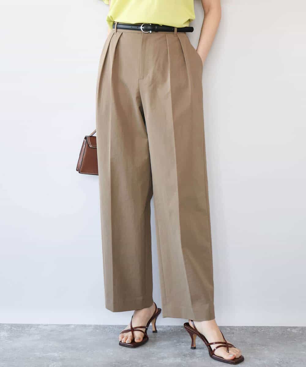 FKLHD61160 MK MICHEL KLEIN(MK ミッシェルクラン) [接触冷感/洗える]バレル風シルエットストレッチパンツ ベージュ