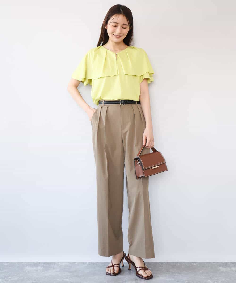 FKLHD61160 MK MICHEL KLEIN(MK ミッシェルクラン) [接触冷感/洗える]バレル風シルエットストレッチパンツ ベージュ