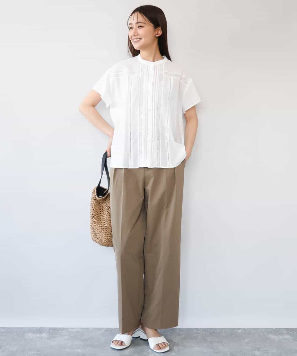 FKLHD61160 MK MICHEL KLEIN(MK ミッシェルクラン) [接触冷感/洗える]バレル風シルエットストレッチパンツ ベージュ