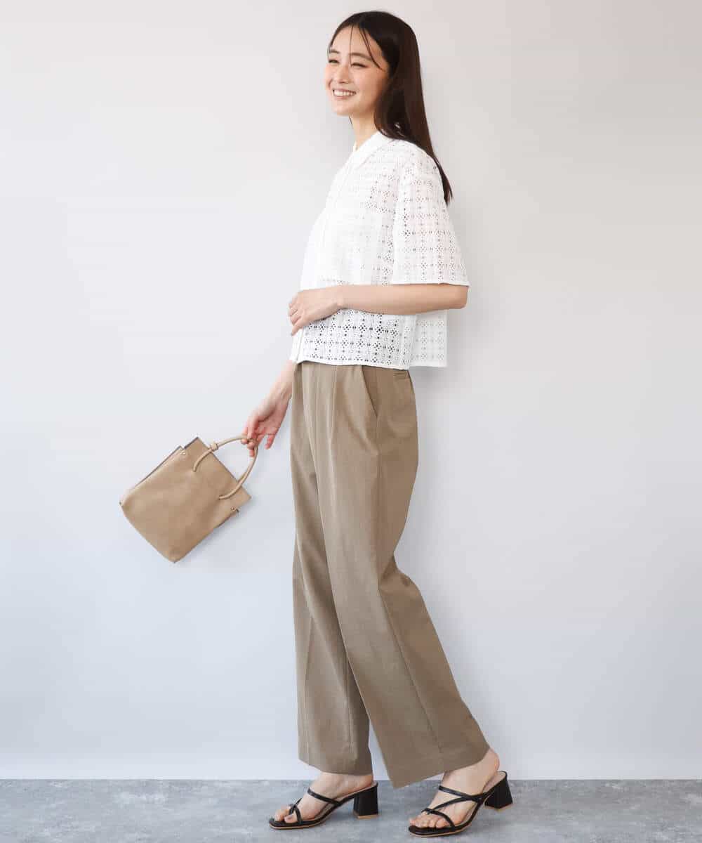 FKLHD61160 MK MICHEL KLEIN(MK ミッシェルクラン) [接触冷感/洗える]バレル風シルエットストレッチパンツ ベージュ