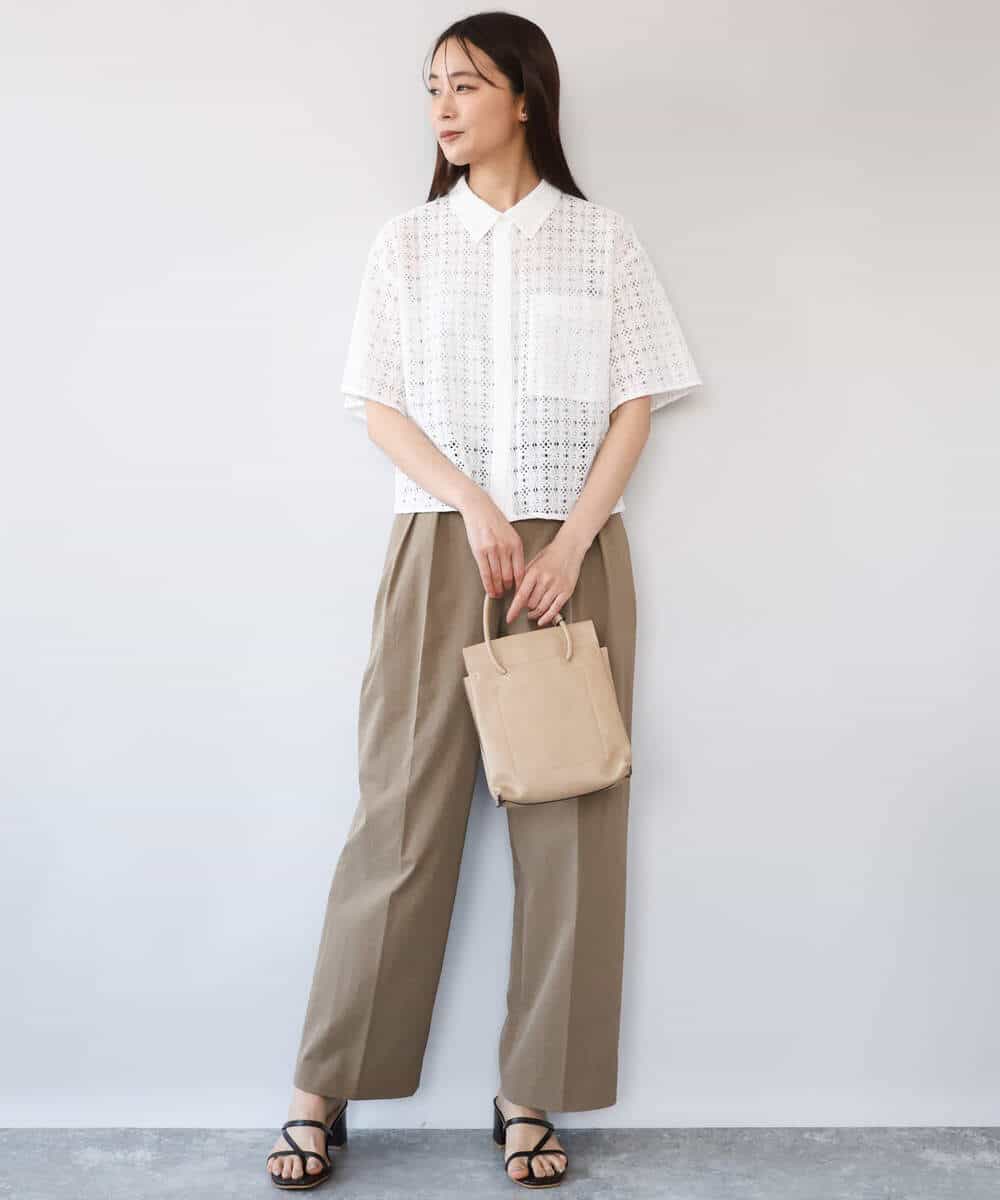 FKLHD61160 MK MICHEL KLEIN(MK ミッシェルクラン) [接触冷感/洗える]バレル風シルエットストレッチパンツ ベージュ