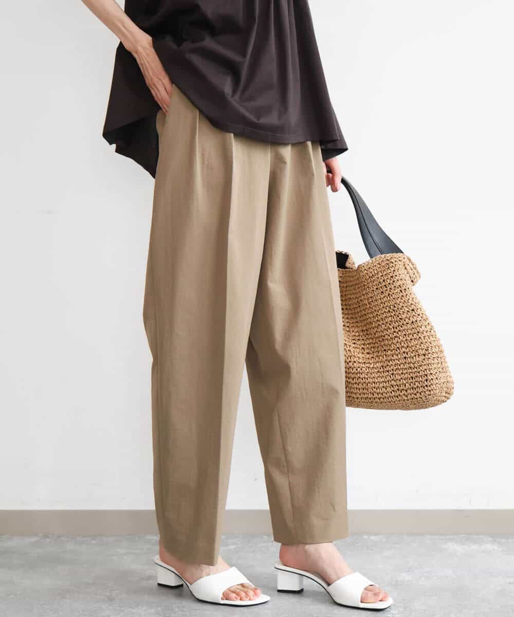 FKLHD61160 MK MICHEL KLEIN(MK ミッシェルクラン) [接触冷感/洗える]バレル風シルエットストレッチパンツ ベージュ