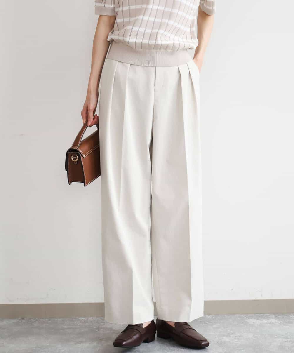 FKLHD61160 MK MICHEL KLEIN(MK ミッシェルクラン) [接触冷感/洗える]バレル風シルエットストレッチパンツ ベージュ