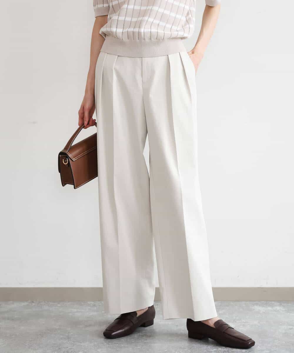 FKLHD61160 MK MICHEL KLEIN(MK ミッシェルクラン) [接触冷感/洗える]バレル風シルエットストレッチパンツ ベージュ