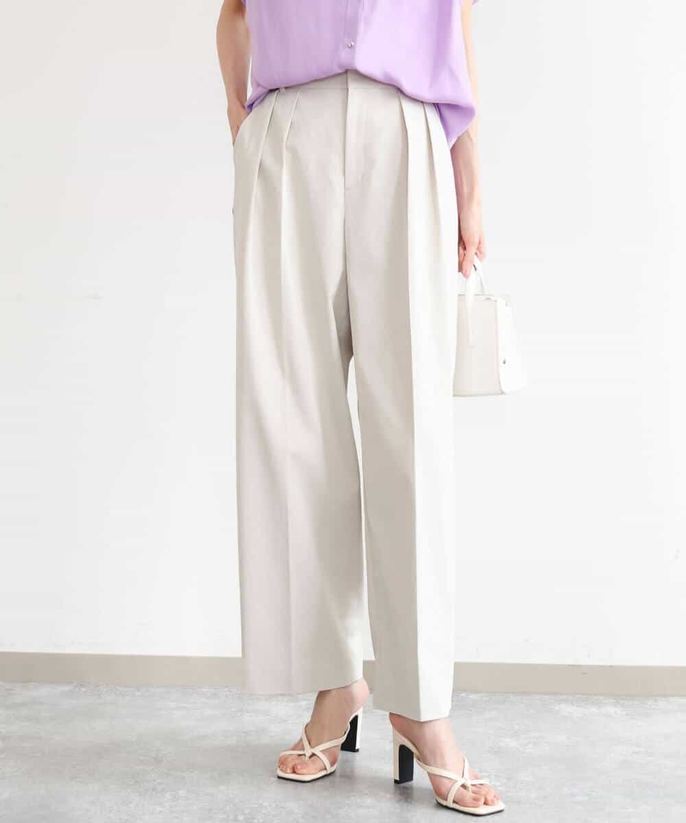 FKLHD61160 MK MICHEL KLEIN(MK ミッシェルクラン) [接触冷感/洗える]バレル風シルエットストレッチパンツ ベージュ