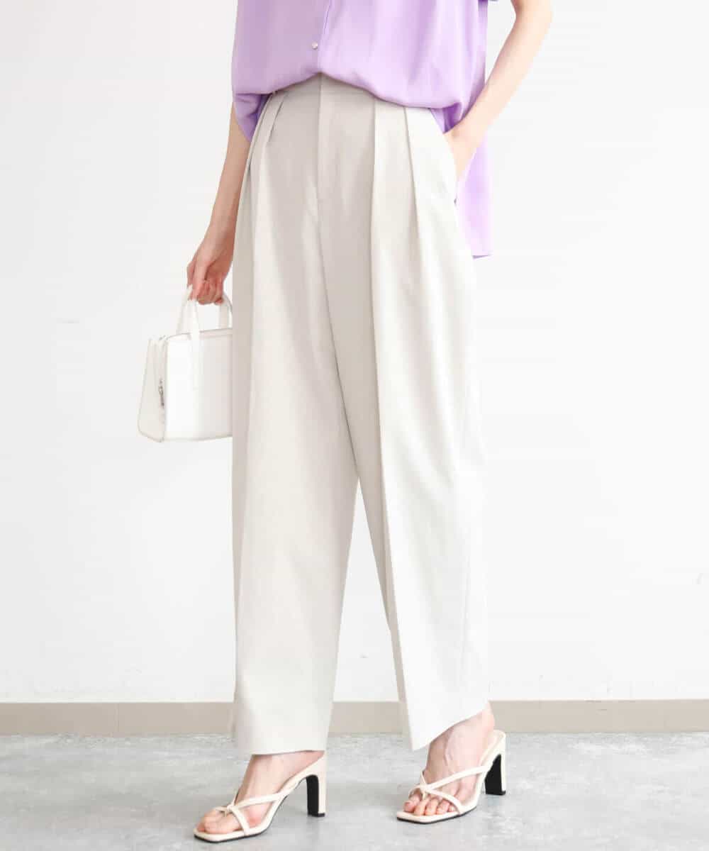 FKLHD61160 MK MICHEL KLEIN(MK ミッシェルクラン) [接触冷感/洗える]バレル風シルエットストレッチパンツ ベージュ