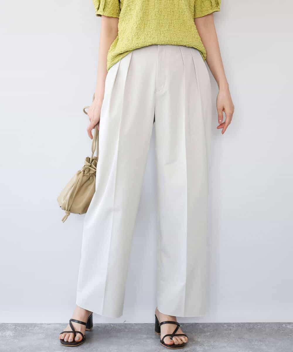 FKLHD61160 MK MICHEL KLEIN(MK ミッシェルクラン) [接触冷感/洗える]バレル風シルエットストレッチパンツ ベージュ