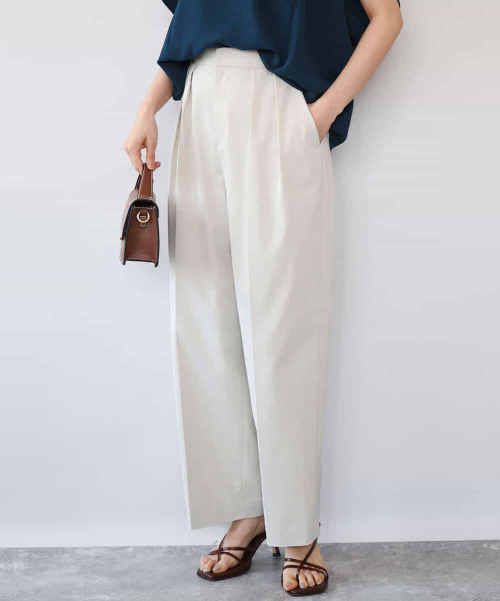 FKLHD61160 MK MICHEL KLEIN(MK ミッシェルクラン) [接触冷感/洗える]バレル風シルエットストレッチパンツ ベージュ