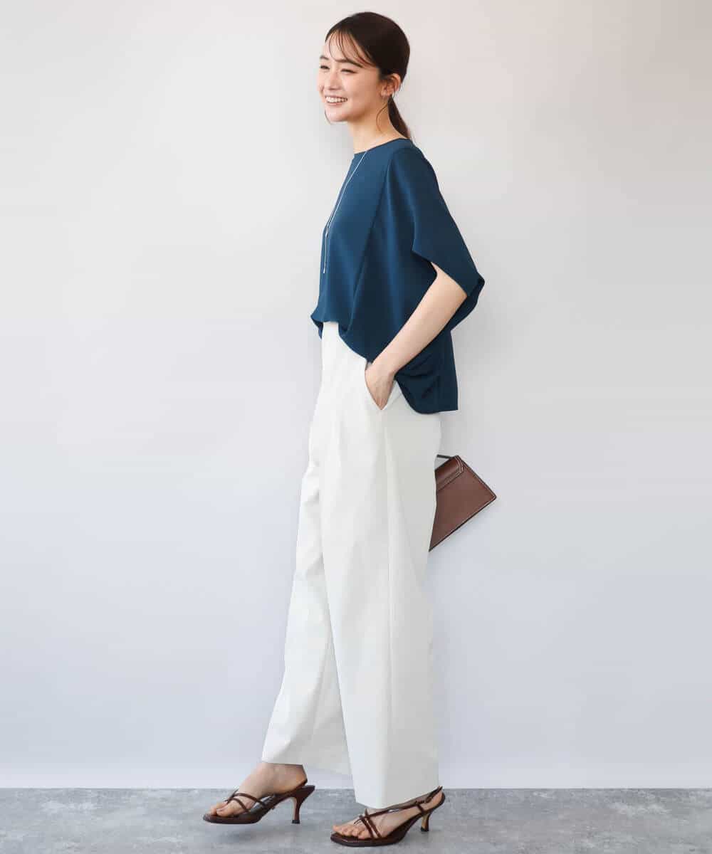 FKLHD61160 MK MICHEL KLEIN(MK ミッシェルクラン) [接触冷感/洗える]バレル風シルエットストレッチパンツ ベージュ