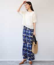 FKLHD62180 MK MICHEL KLEIN(MK ミッシェルクラン) [接触冷感/洗える]アートプリント ワイドパンツ グリーン