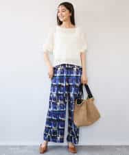 FKLHD62180 MK MICHEL KLEIN(MK ミッシェルクラン) [接触冷感/洗える]アートプリント ワイドパンツ グリーン