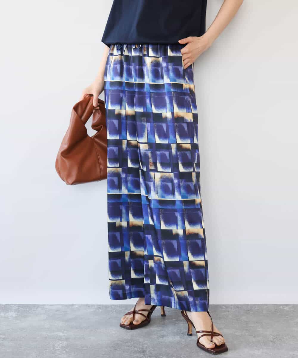 FKLHD62180 MK MICHEL KLEIN(MK ミッシェルクラン) [接触冷感/洗える]アートプリント ワイドパンツ グリーン