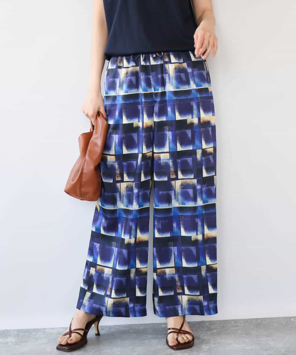 FKLHD62180 MK MICHEL KLEIN(MK ミッシェルクラン) [接触冷感/洗える]アートプリント ワイドパンツ グリーン