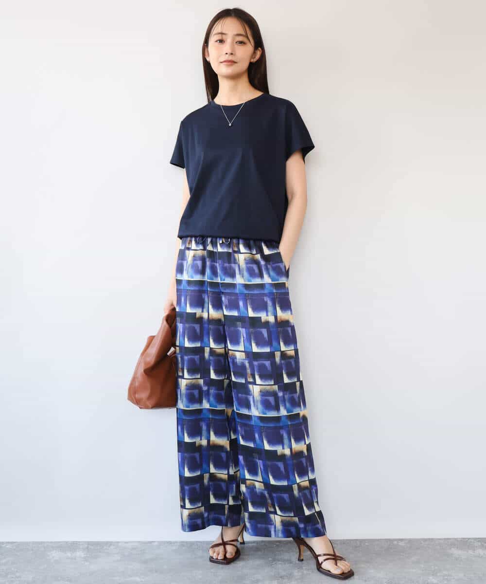 FKLHD62180 MK MICHEL KLEIN(MK ミッシェルクラン) [接触冷感/洗える]アートプリント ワイドパンツ グリーン